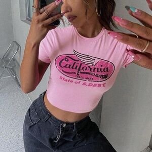 SHEIN Pink California Baby Tee